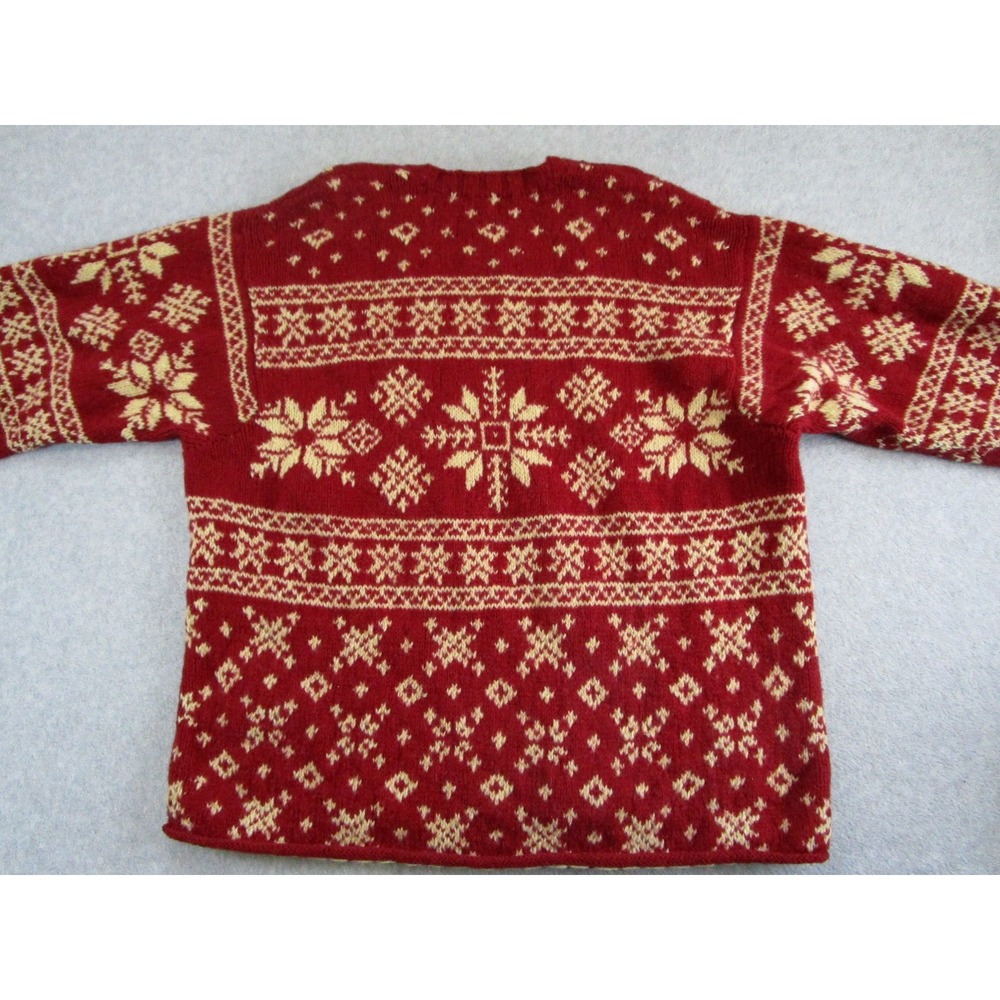 J. CREW  Sweater Mens XL Red Oarsman Snowflake Fair Isle Nordic Hand Knit - Picture 2 of 9